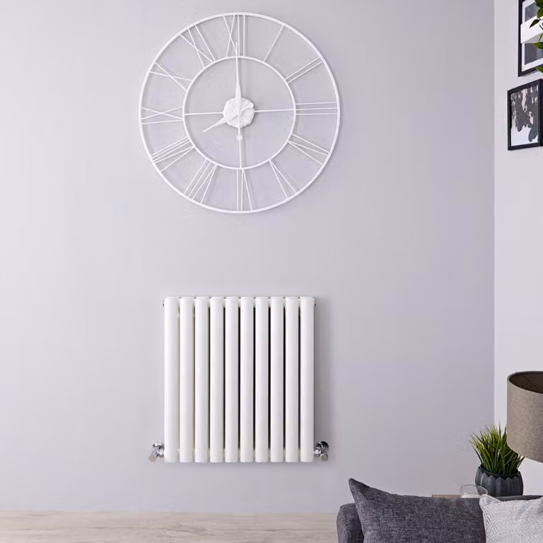 Radiatore Orizzontale Doppio di Design Bianco 635x590mm 740W Termosifone Moderno - Revive
