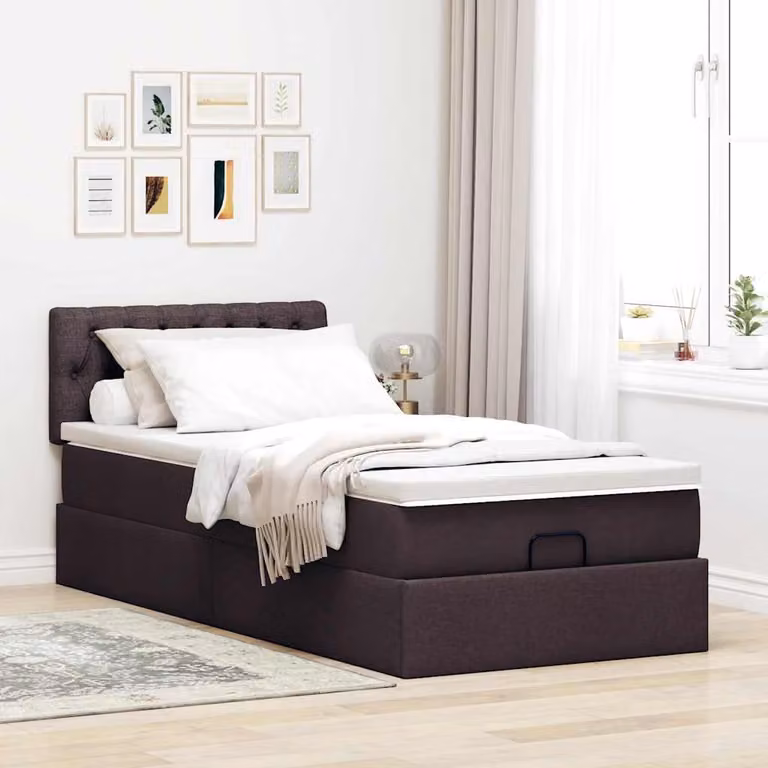vidaXL Pouf Letto con Materasso in Tessuto Marrone e Bianco, L 90 x P 200 cm