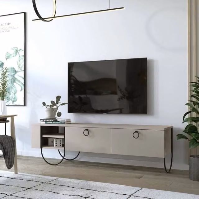Mobile Porta TV Adige DMORA con 2 Cassetti, Beige, L 150 cm x P 36 cm x H 44 cm – 1