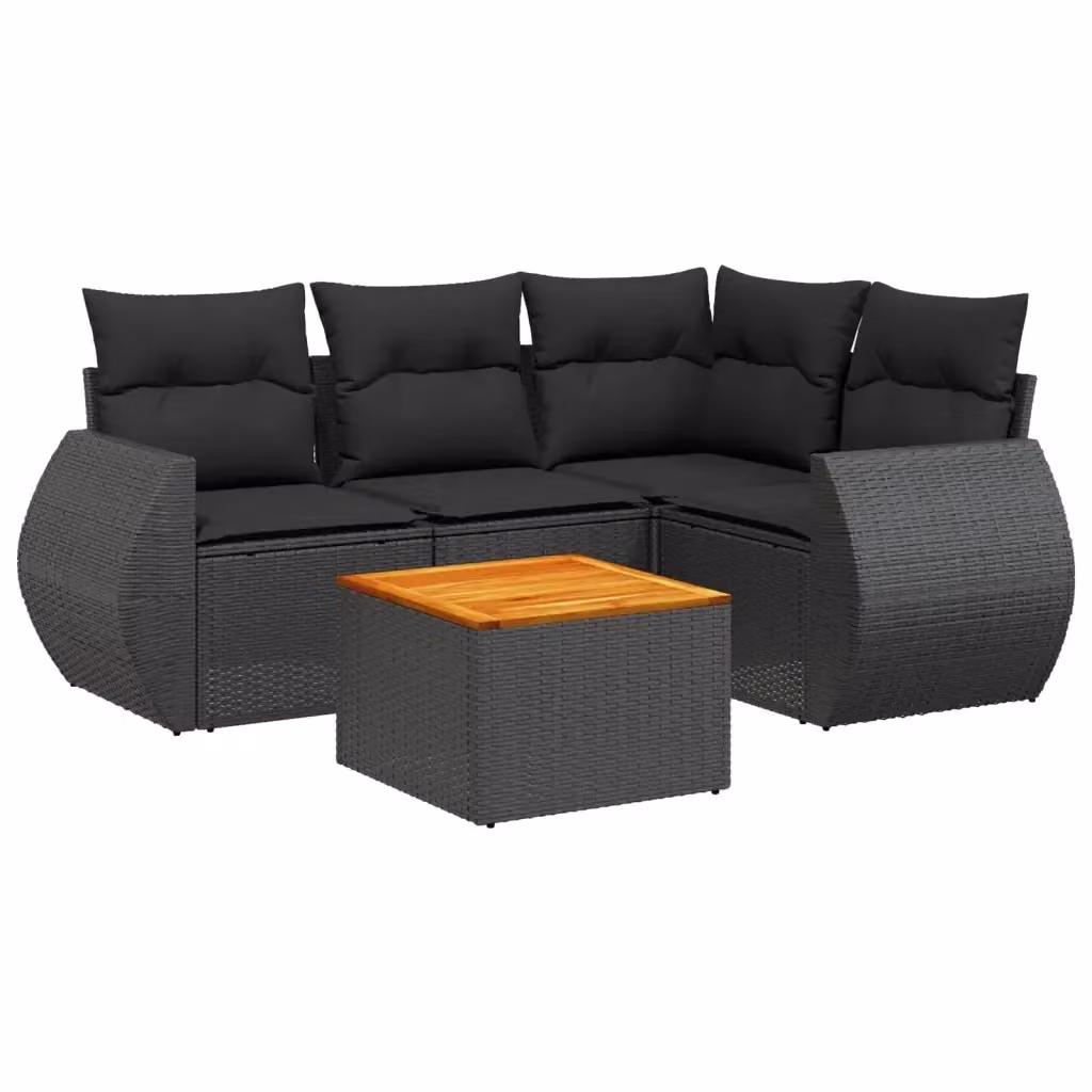 vidaXL Set Divani da Giardino 5 pz a Forma a L con Cuscini e Tavolino Nero – 2