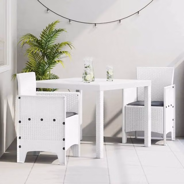 Set da pranzo moderno in rattan bianco vidaXL per giardino e terrazzo