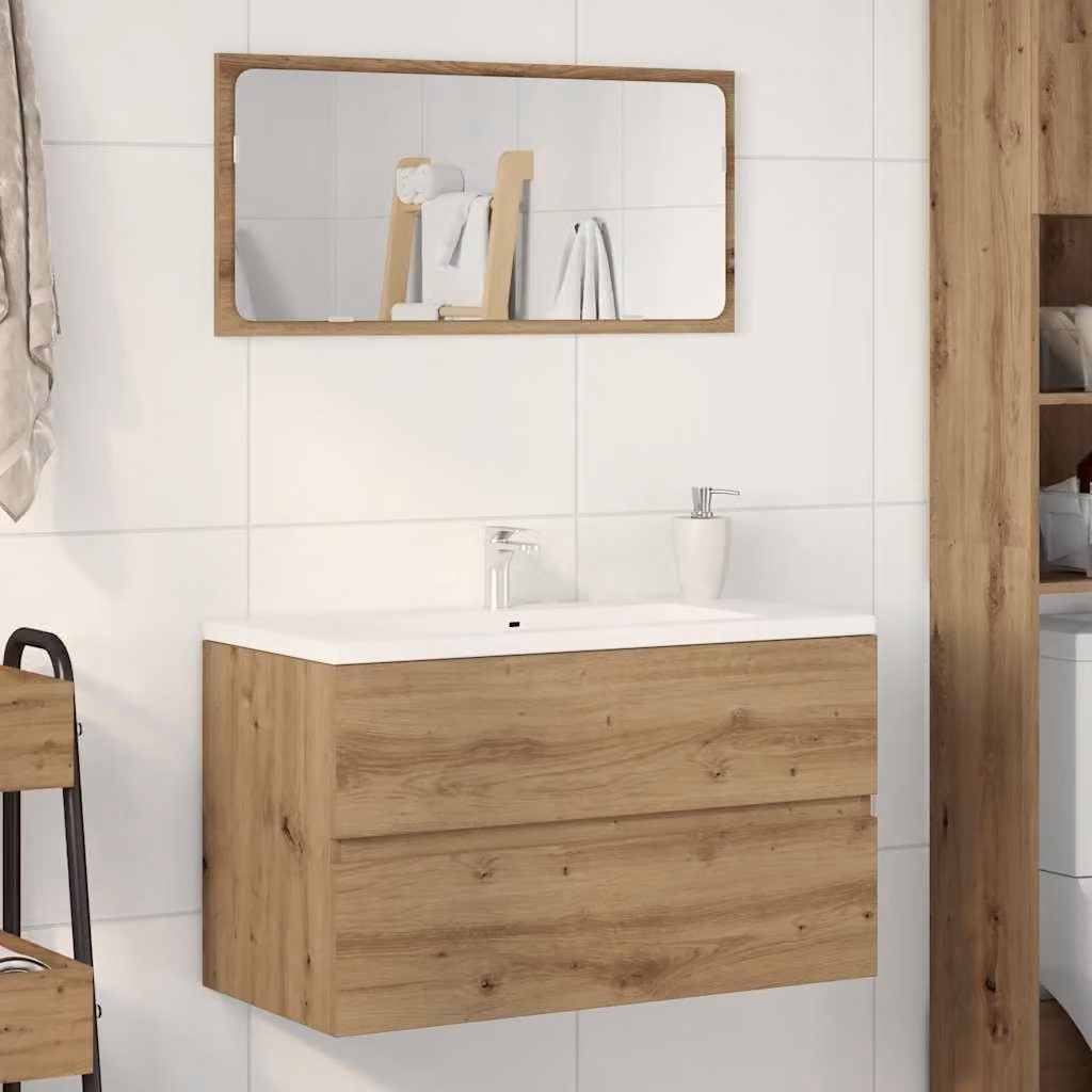 Mobile Lavabo Moderno vidaXL in Rovere Marrone con Cassetti e Ante, L 90 x P 38,5 x H 45 cm