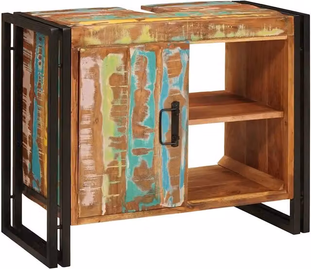 Mobile da Bagno | Armadio sottolavello Multicolore Legno Recuperato Massello