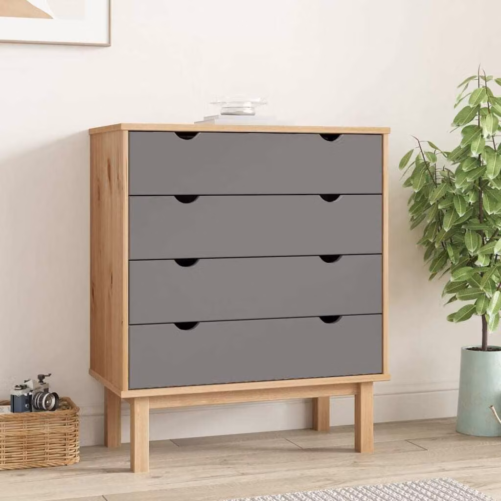 The Living Store Cassettiera OTTA Brown&grey 76,5x39,5x90 cm in legno massiccio