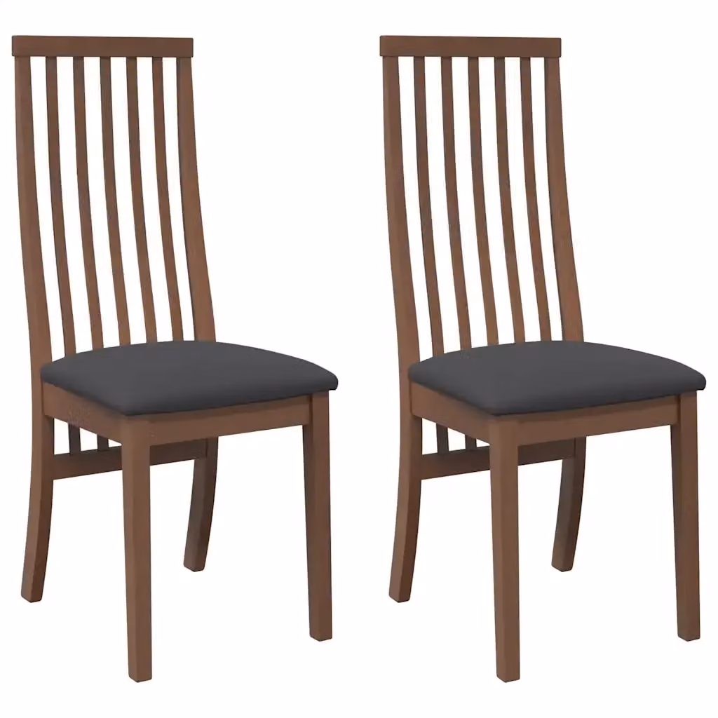 Set di 2 sedie da pranzo moderne vidaXL in legno di Hevea con cuscini in tessuto, colore marrone e nero – 2