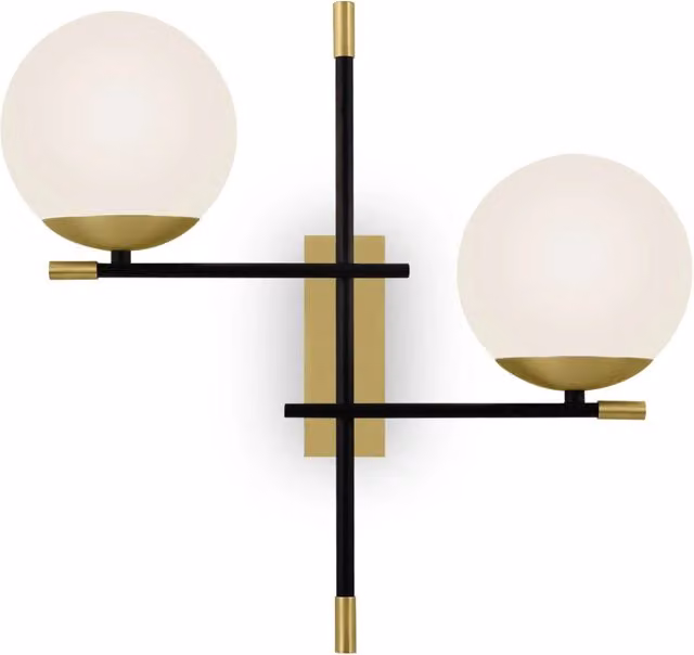 Applique Maytoni Nostalgia con 2 luci E14 in metallo oro e diffusore in vetro bianco
