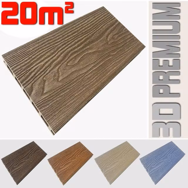 Listone WPC 3D LISTONIWPC per pavimentazione decking effetto legno Teak Plus, superficie 20m², L: 14,6 cm, Lunghezza: 220 cm, Spessore: 2,5 cm – 1
