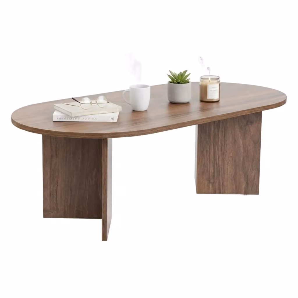 Tavolino da salotto moderno DMORA in noce con ripiano ovale e finitura opaca L: 119 cm, P: 60 cm, H: 40 cm – 2