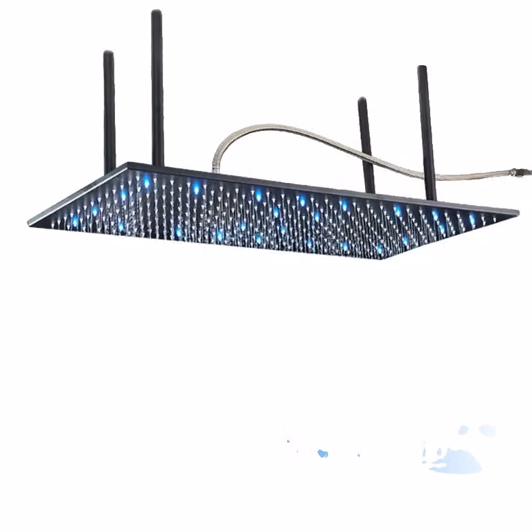 Grande rubinetto doccia a pioggia, stile contemporaneo, elemento luminoso a LED, LED nero A