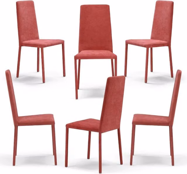 Set 6 sedie imbottite 100% MADE IN ITALY BETTY PLUS per sala da pranzo, cucina, soggiorno, design moderno, struttura robusta in metallo rivestita, schienale e seduta rivestiti in velluto colore Rosso