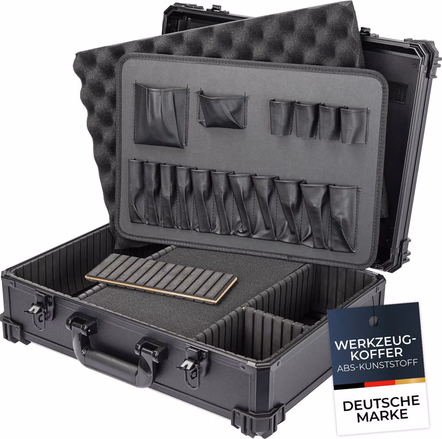 HMF 15701-02 Cassetta degli attrezzi vuota, grande cassetta degli attrezzi con griglia in schiuma, 46 x 33 x 15 cm