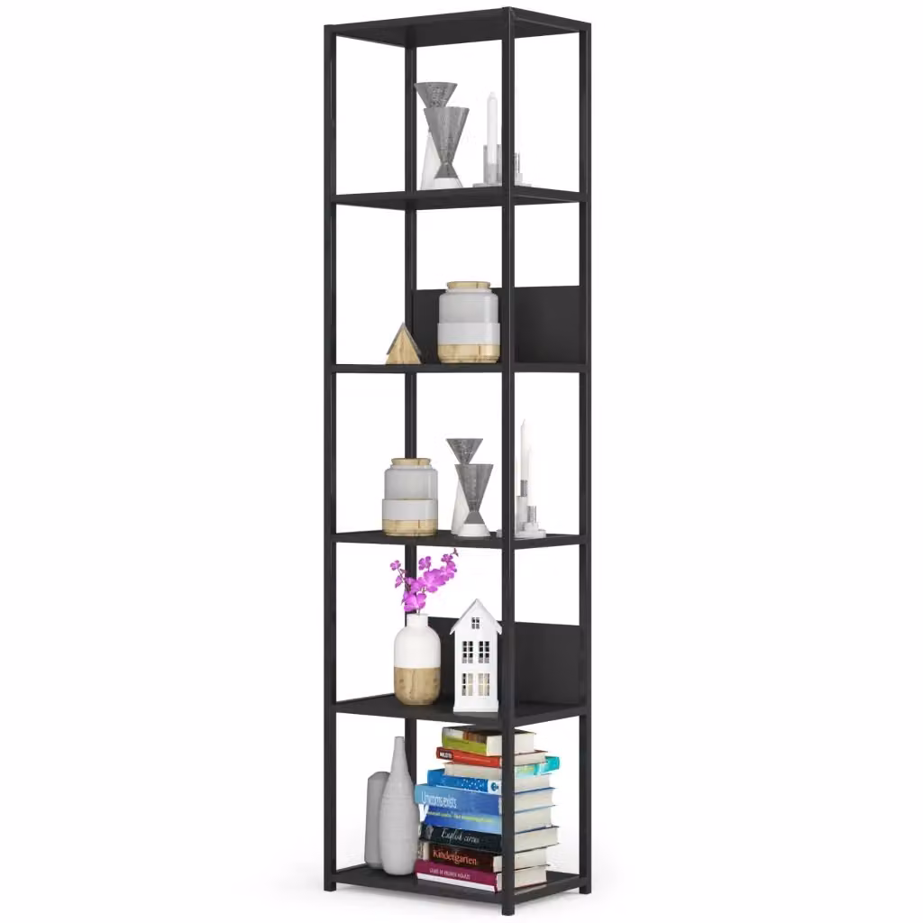 Scaffale Loft Akord in stile industrial con ripiani in legno e struttura in metallo nera L 50 cm x P 32 cm x H 192 cm – 2