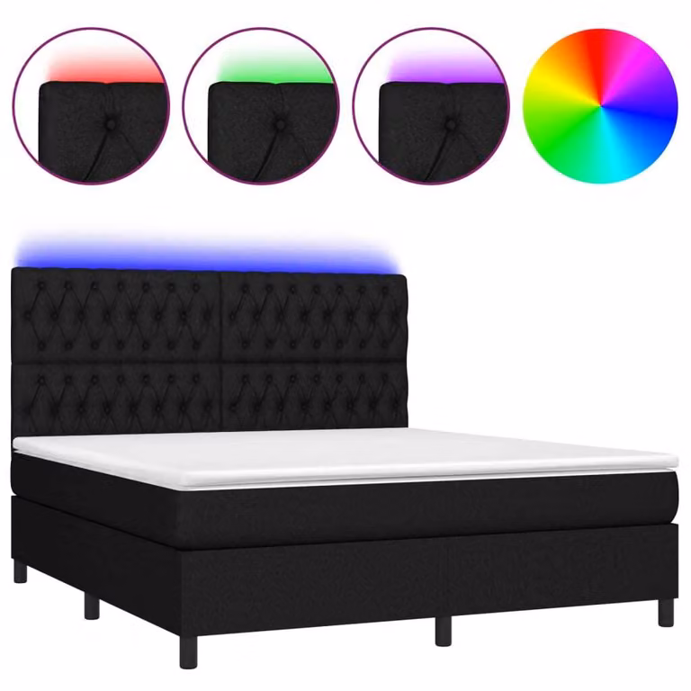 Letto a Molle con Materasso e LED Nero 180x200cm in Tessuto