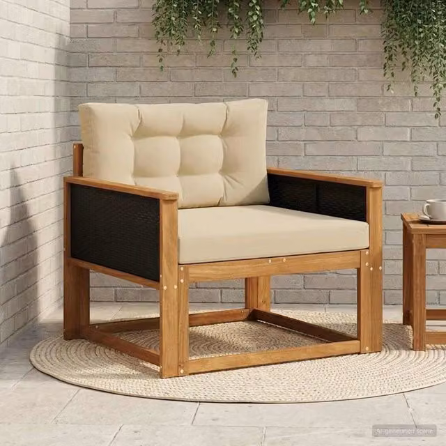 Divano centrale da esterno vidaXL in legno di acacia con cuscini beige e marrone