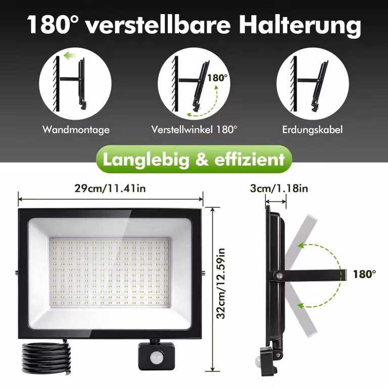 Fari a LED da esterno - 200 W - confezione da 2 - 6500 K - con sensore di movimento - per uso esterno - impermeabili - 220–240 V