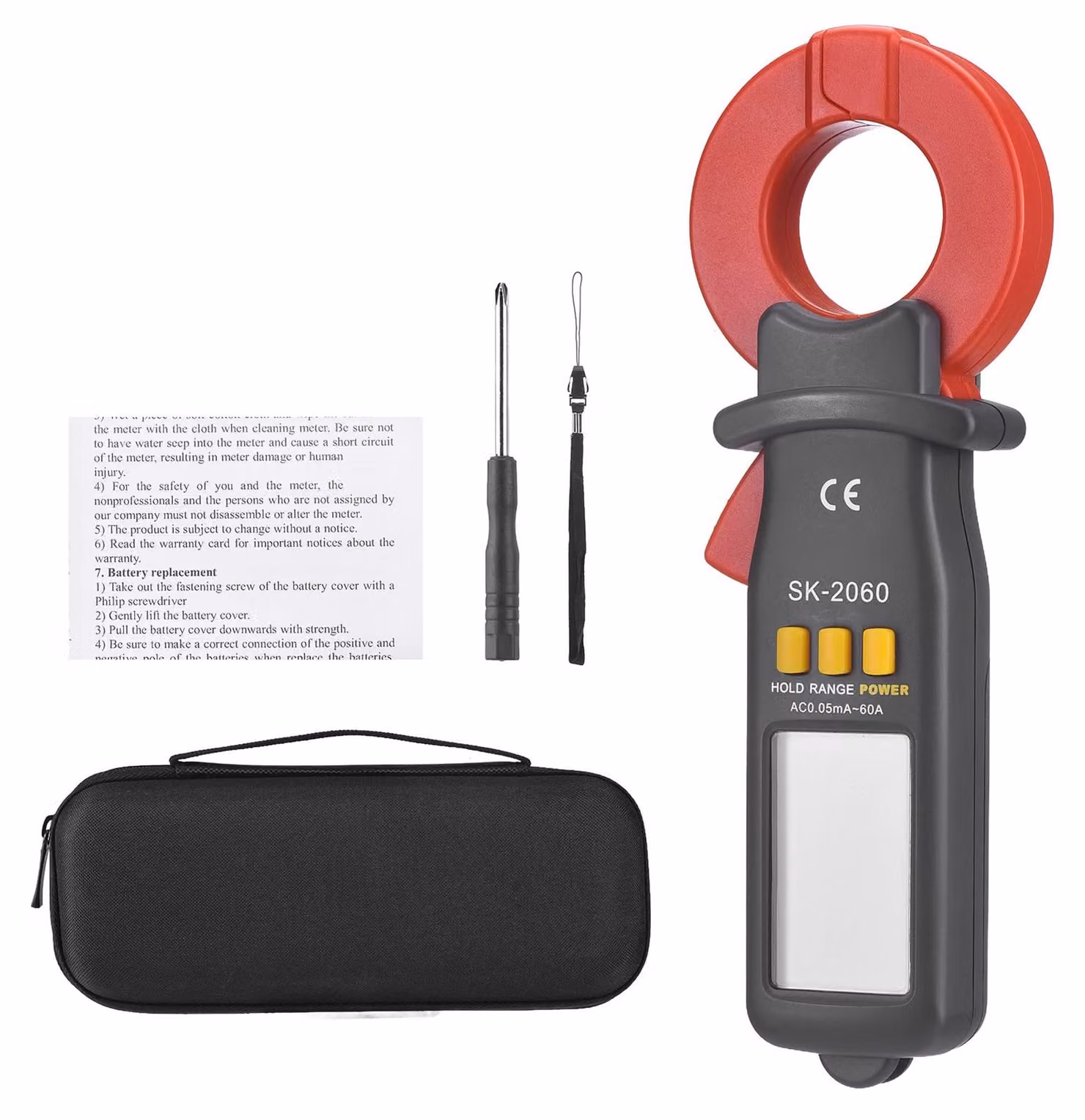 Pinza amperometrica digitale AC/DC, tester di corrente da 60A, auto-taratura, pinza amperometrica per microampere