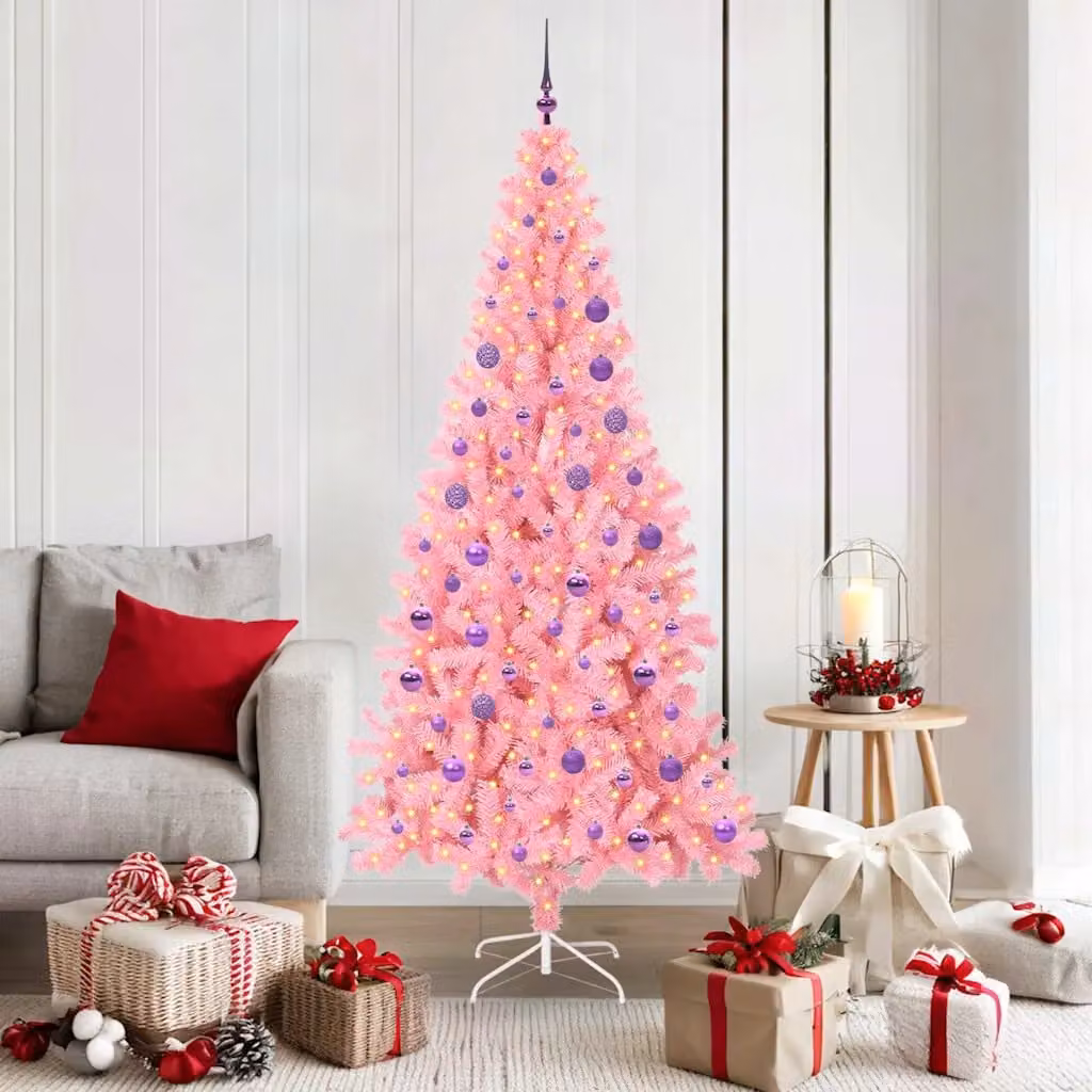 Albero di Natale moderno vidaXL rosa con luci LED bianco caldo in PVC, Altezza: 180 cm