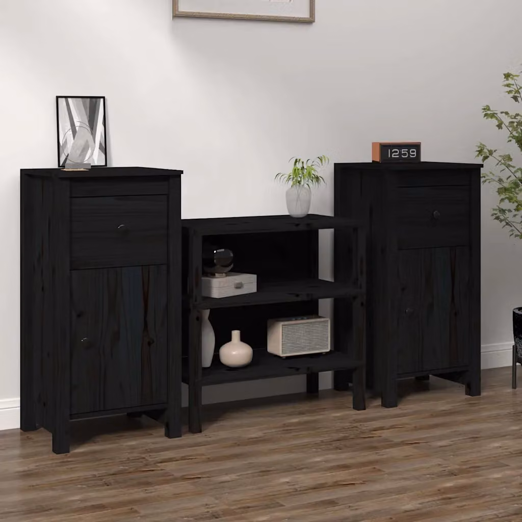 Set di 2 credenze vidaXL in legno massello di pino nero stile rustico L 40 cm, P 35 cm, H 80 cm