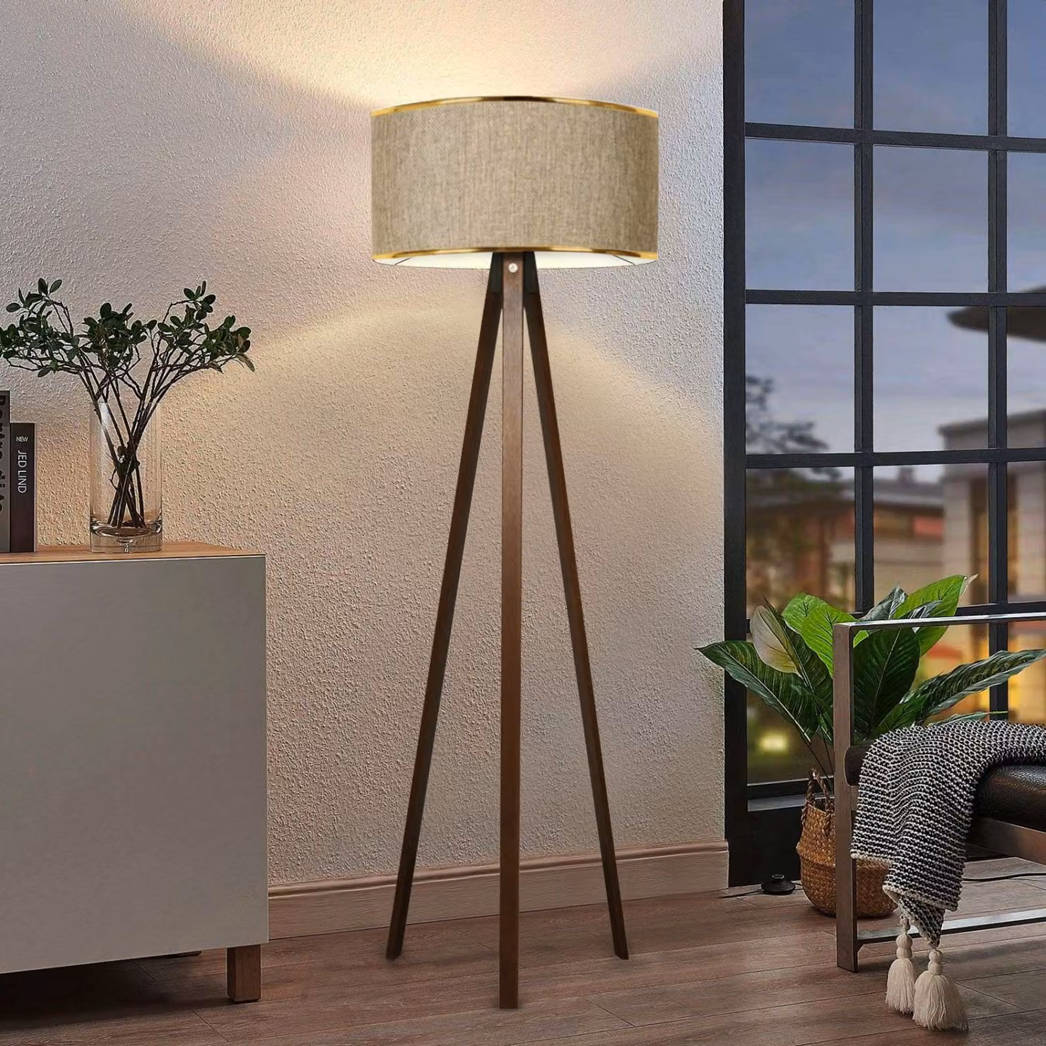 Opviq, AYD-2957, lampade da terra, beige, legno, 21 x 38 x 140 cm