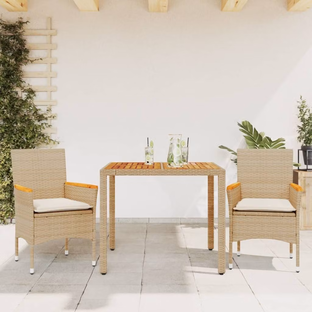 Maison Exclusive - Set Pranzo da Giardino 3pz con Cuscini Beige Polyrattan Acacia