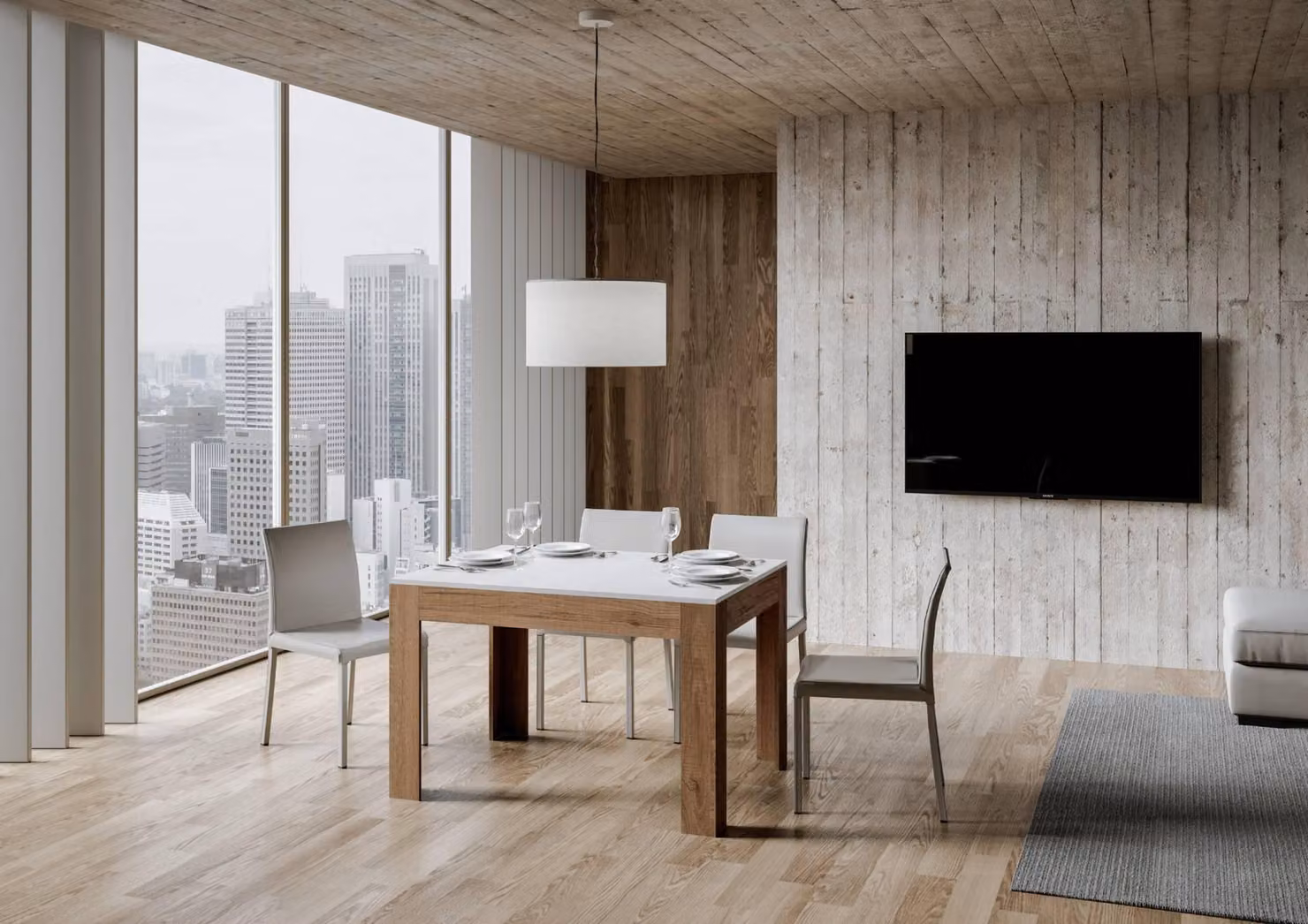 ITAMOBY - Tavolo allungabile 120/180x90 cm Bibi Mix piano bianco frassino - base quercia natura
