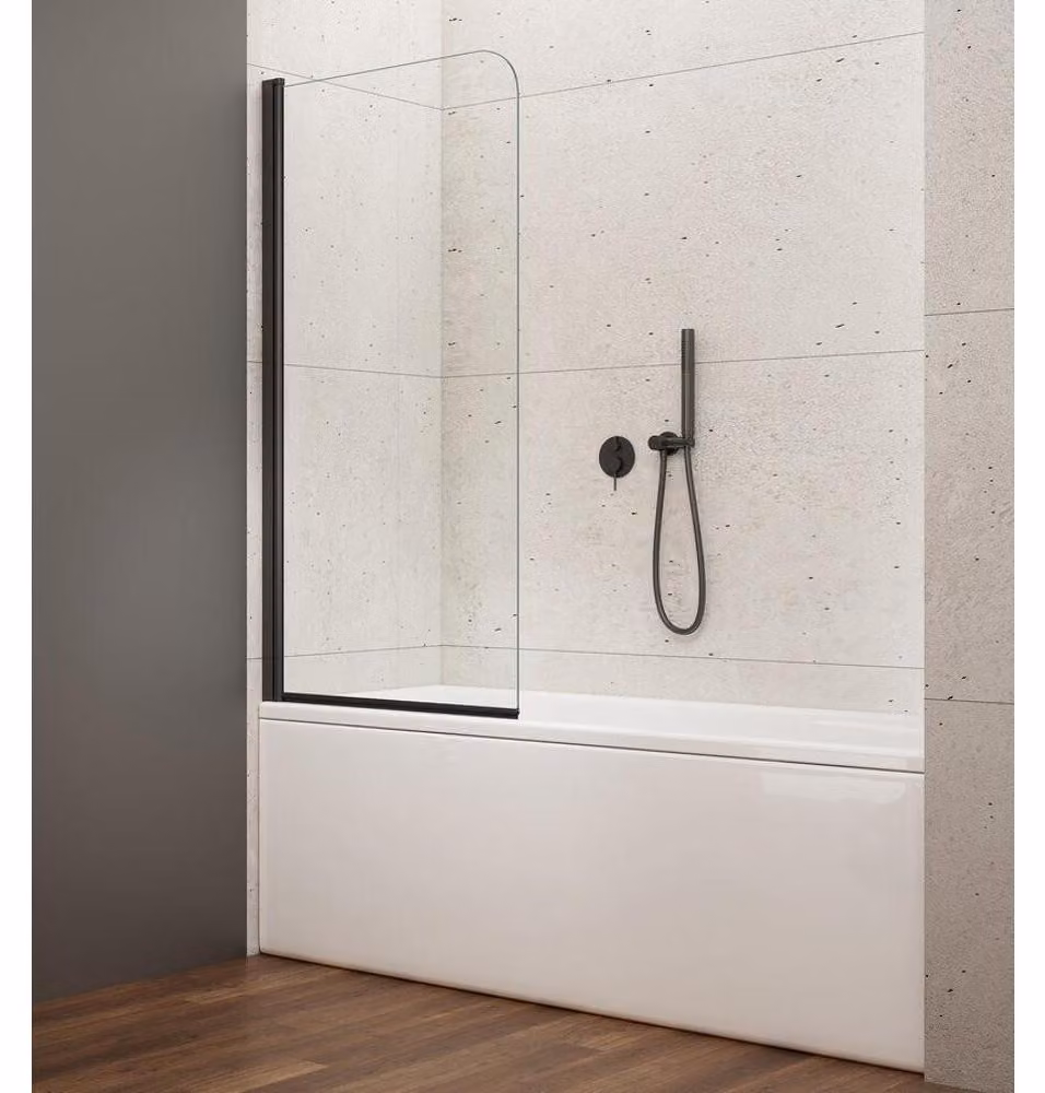 Schermo da bagno VILMA 600x1400mm, nero, vetro trasparente