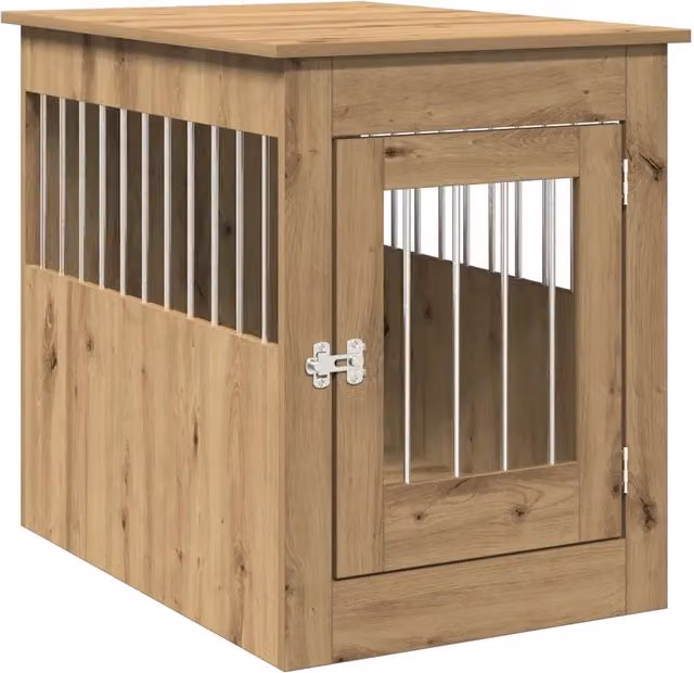 Gabbia per cani in legno multistrato e metallo color rovere, design moderno artigianale CFW8307344