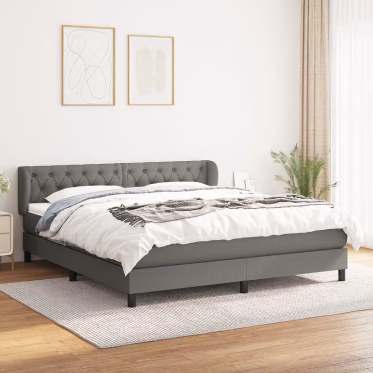 The Living Store Letto a molle con materasso grigio scuro 160x200 cm in tessuto