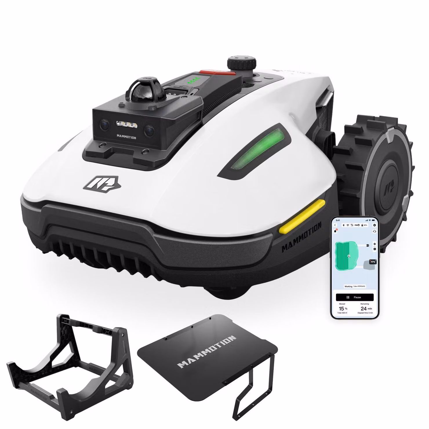 Robot tagliaerba Mammotion YUKA Mini 2 1000 con garage e stazione lavaggio, fino a 1000 m², DropMow, mappatura auto, taglio bordi, APP