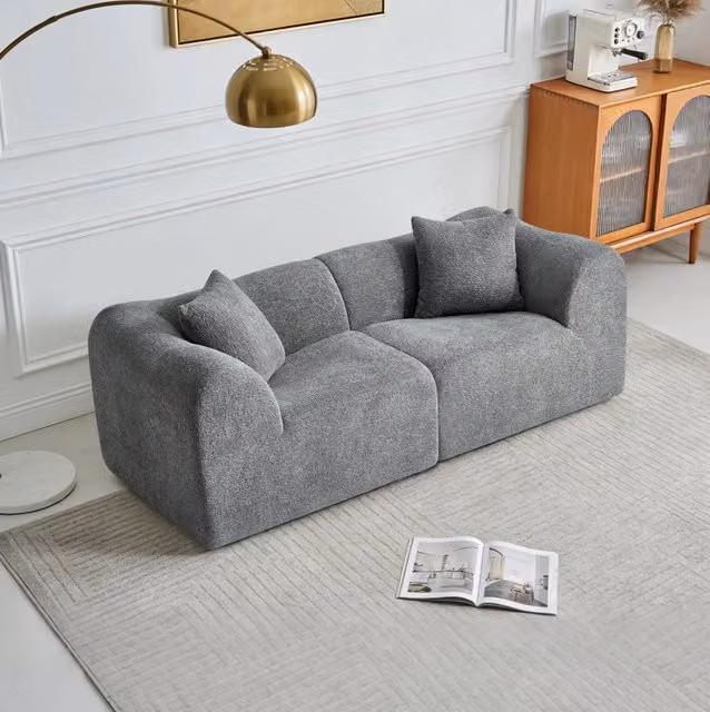 Divano 2 posti 194 x 87 x 67 cm grigio, design compatto, velluto con 2 cuscini
