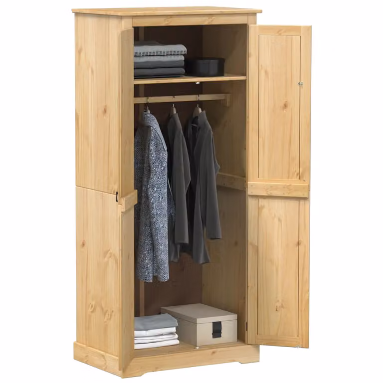 Armadio Corona vidaXL in legno massello di pino, stile rustico, colore marrone, L: 76 cm, P: 50 cm, H: 170 cm