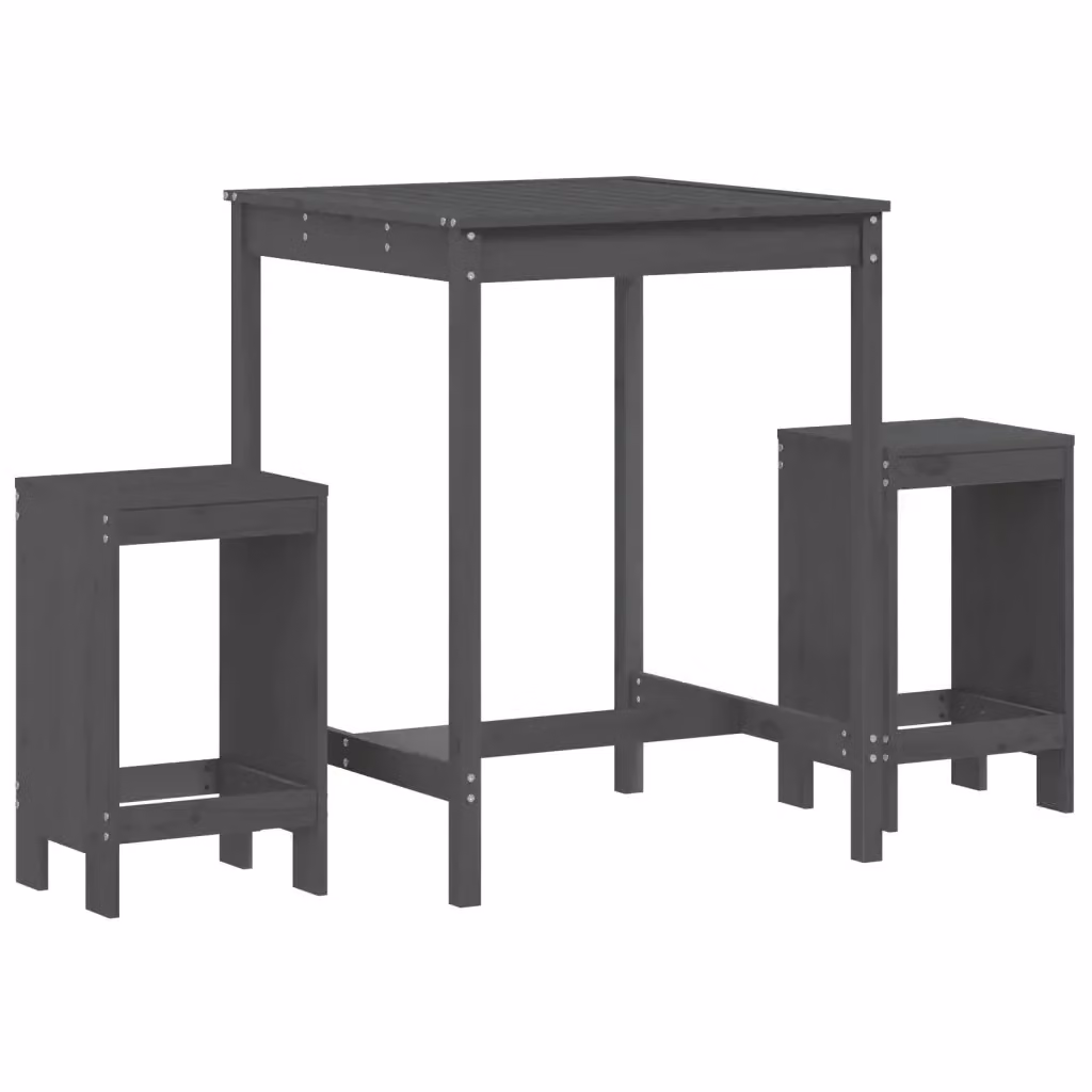 Set Bar da Giardino vidaXL in Legno di Pino Grigio con 3 Pezzi – 2