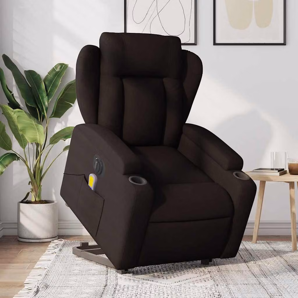 Poltrona Alzapersona con Massaggio Elettrico vidaXL in Tessuto Marrone Scuro – 1