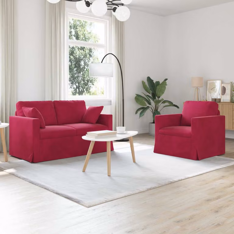 Set di 2 divani moderni vidaXL in velluto rosso con struttura in metallo per soggiorno e camera da letto