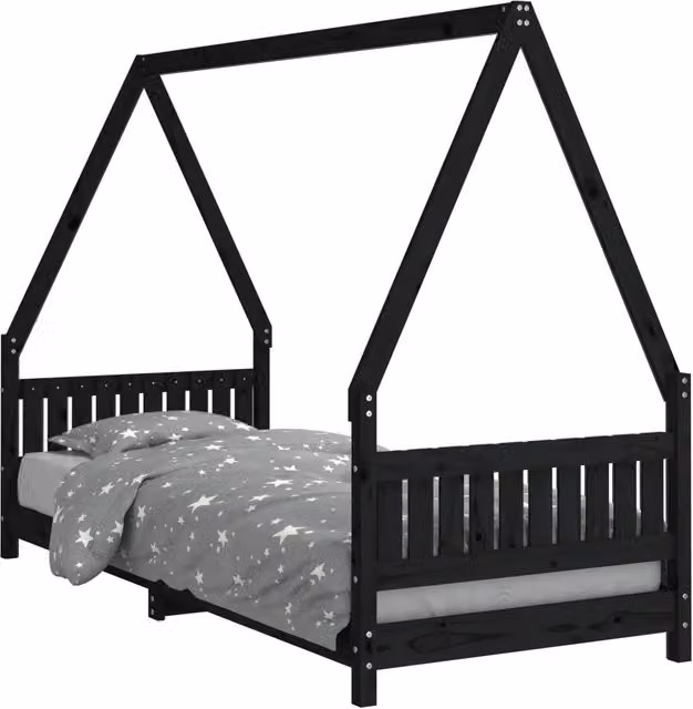 Giroletto per bambini in legno massello di pino nero con struttura a casetta, L/P/H: 200 x 80 x 146 cm – 1