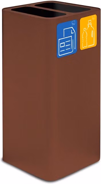 Pattumiera Per Raccolta Rifiuti 38x38xh80 cm In Acciaio Verniciato Cover a 2 Scomparti Marrone