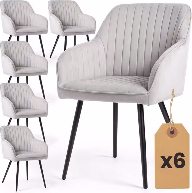 Set di 6 Sedie in velluto con cuciture verticali FLORENCE Grigio gambe nere