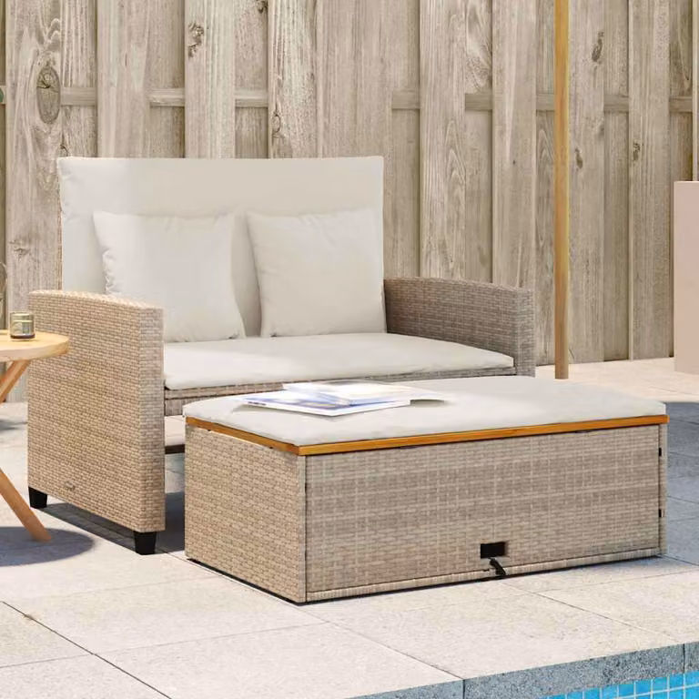 vidaXL Divano da Giardino a 2 Posti in Polyrattan e Acacia con Cuscini Beige e Bianco
