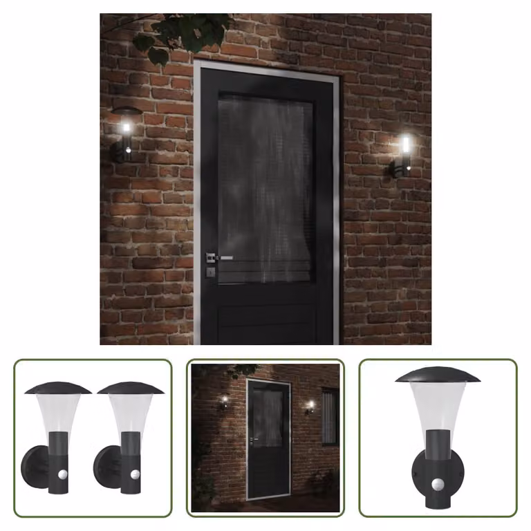 The Living Store Applique da esterno con rilevatore di movimento 2 pz. nero acciaio inox