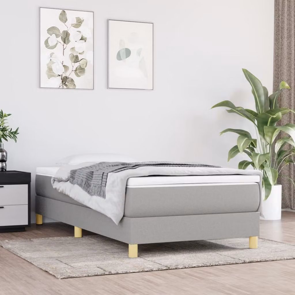 The Living Store Letto a molle con materasso grigio chiaro 80x200 cm in tessuto
