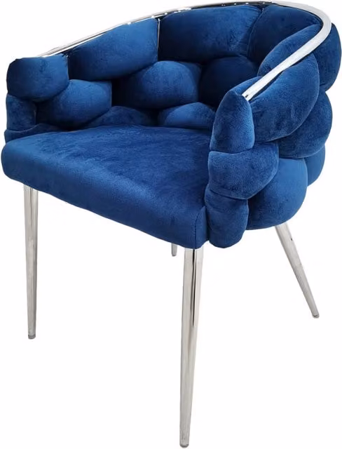 Set di 2 sedie Grace in velluto blu intrecciato con gambe nere