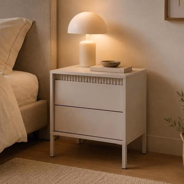 Comodino Gasalisa con 2 cassetti in stile moderno, colore beige, L 54 cm x P 40 cm x H 56 cm – 1