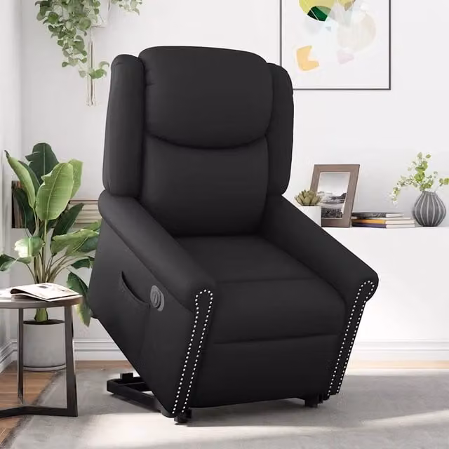 Poltrona alzapersona elettrica reclinabile vidaXL in similpelle nera con funzione di assistenza al sollevamento e braccioli