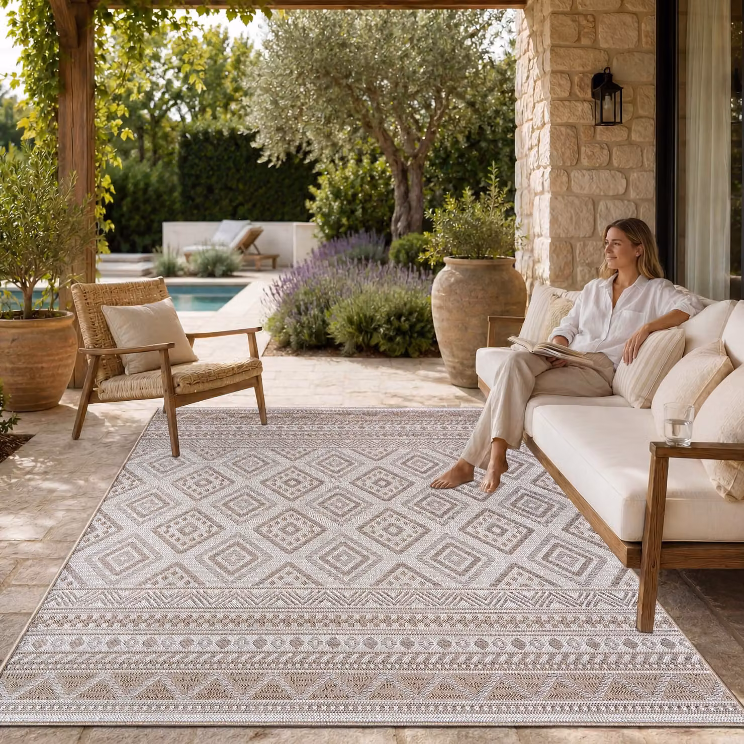 Tappeto Verona beige per interni ed esterni in fibra sintetica L: 250 cm, P: 80 cm – 2