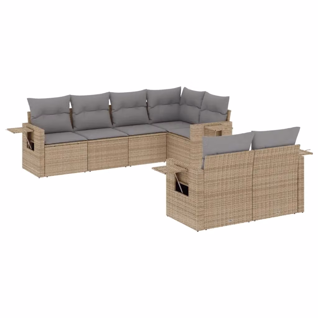 Set di divani da giardino vidaXL in polyrattan beige con cuscini e tavolino da esterno a forma di L – 2