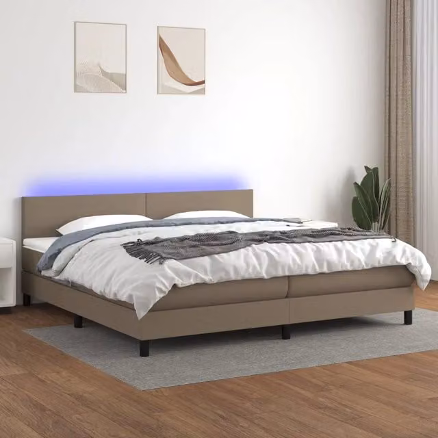 Letto matrimoniale con materasso a molle e illuminazione LED vidaXL in tessuto tortora L/P: 200 x 200 cm – 1