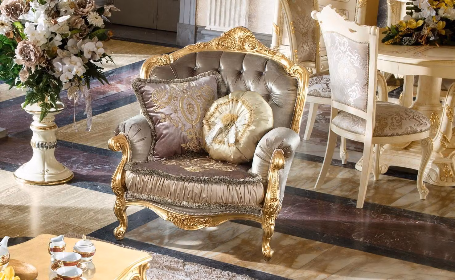Möbel Stühle Art déco Design Sessel Textil Wohnzimmer Lounge Luxus Design