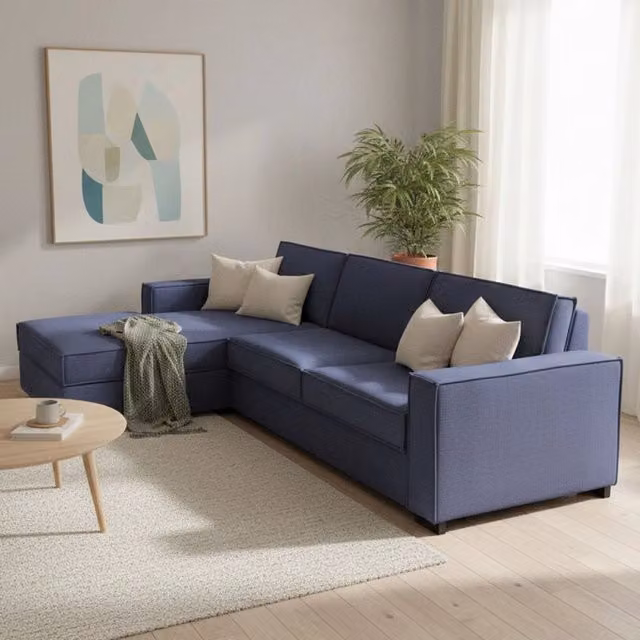 Divano Letto Angolare Allaida Talamo Italia con Penisola Contenitore Sinistra, Blu, L: 280 cm, P: 95 cm, H: 90 cm