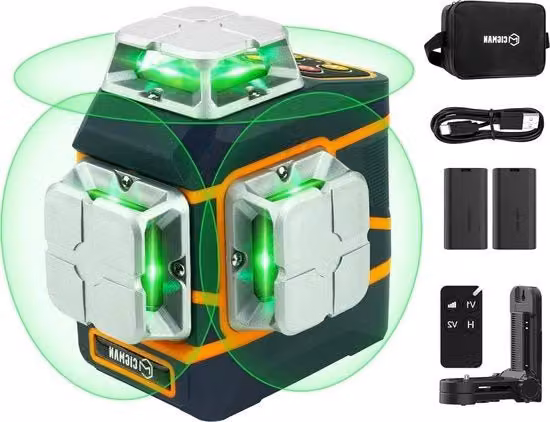 Livello laser a 360 gradi CM-801 con luce verde, autoaggiustante e batterie ricaricabili sostituibili