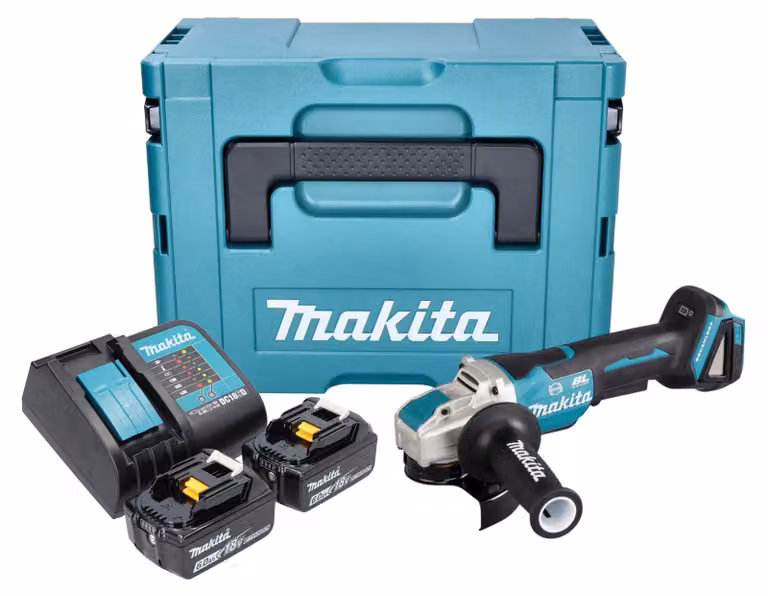 Smerigliatrice angolare a batteria Makita DGA 520 STJX1 18 V 125 mm X-LOCK Brushless + 2x batteria ricaricabile 5,0 Ah + caricabatterie + Makpac